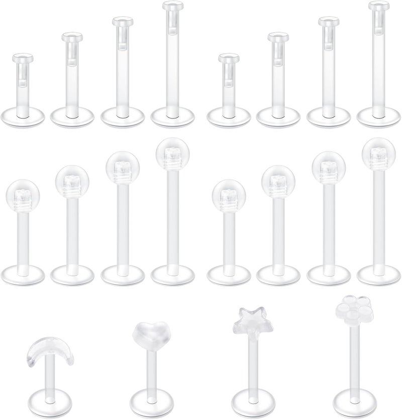 FECTAS 20-38PCS Clear Piercing Jewelry Bioflex Plastic Earrings Nose Rings Studs Septum Belly Cartilage Helix Industrial Nipple Tongue Lip Labret Eyebrow Piercing Retainers for Surgery Work Sports - Image 1